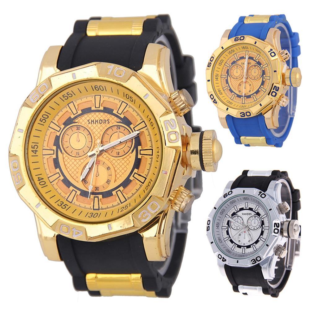 Outdoor Big Round Dial Analog Soft Rubber Band Quartz Men Sports Wrist Watch - MRSLM