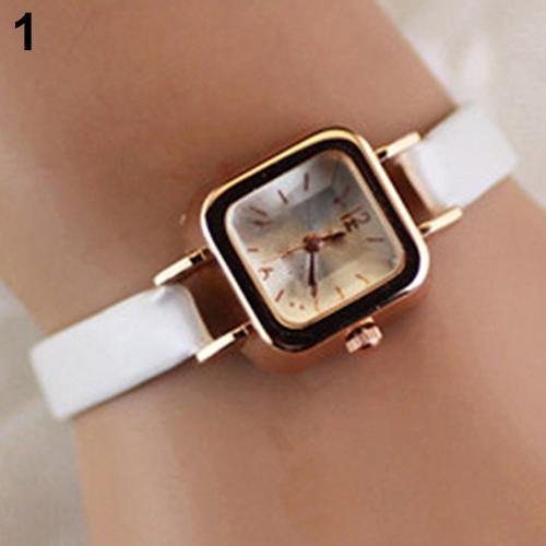 Women's Slim Faux Leather Strap Square Dial Analog Quartz Wrist Watch Gift - MRSLM