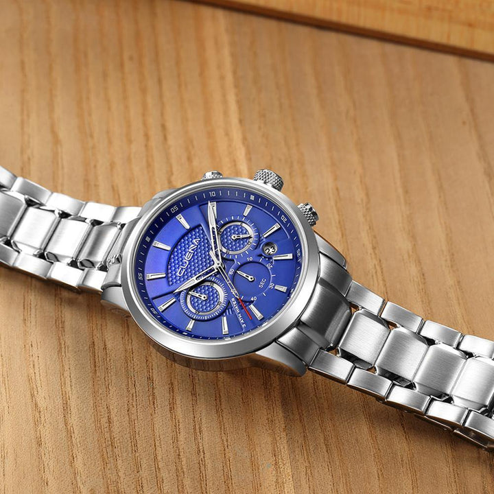 Stainless Steel Waterproof Hour Minute Second 3 Sub-dials Date Men Quartz Watch - MRSLM