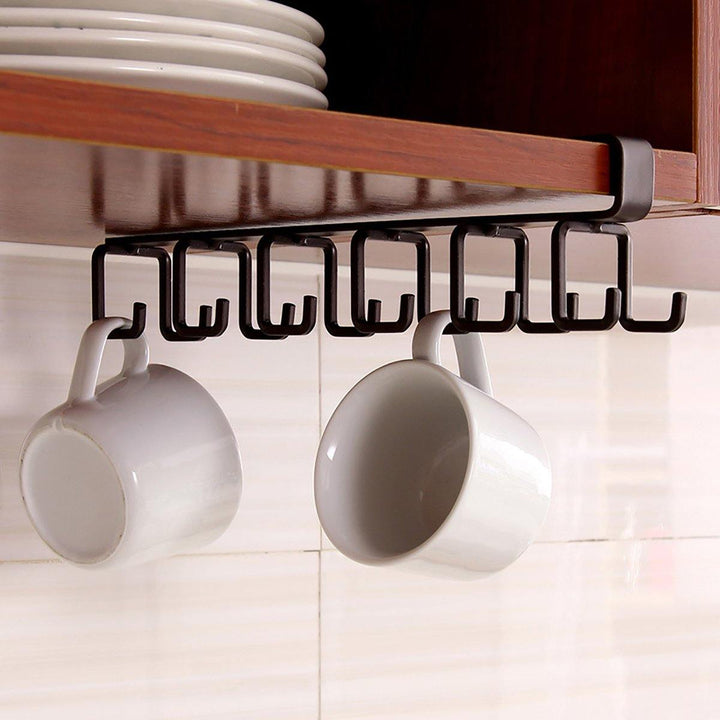 12 Hooks Cup Holder Hang Kitchen Cabinet Under Shelf Storage Rack Organizer Hook - MRSLM