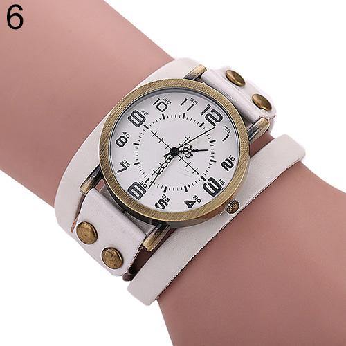 Unisex Retro Style Multi-Layers Leather Strap Bangle Wrap Bracelet Wrist Watch - MRSLM