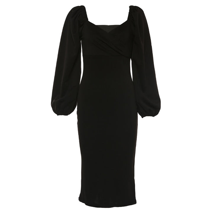 Women's V-Neck Lantern Sleeve Dress