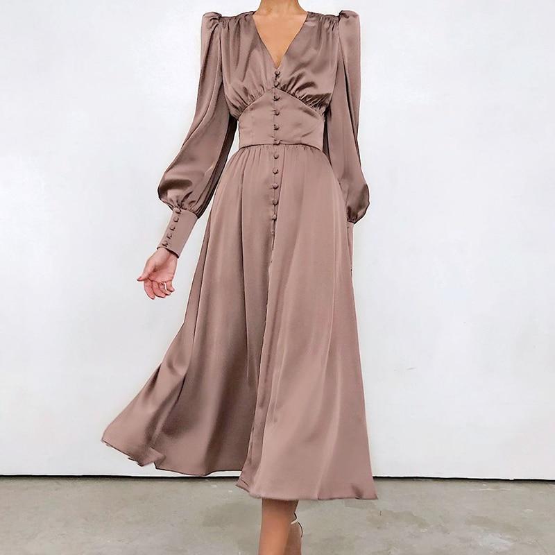 Women's Satin Puff Sleeve Dress