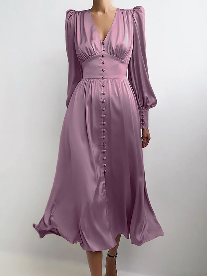 Women's Satin Puff Sleeve Dress