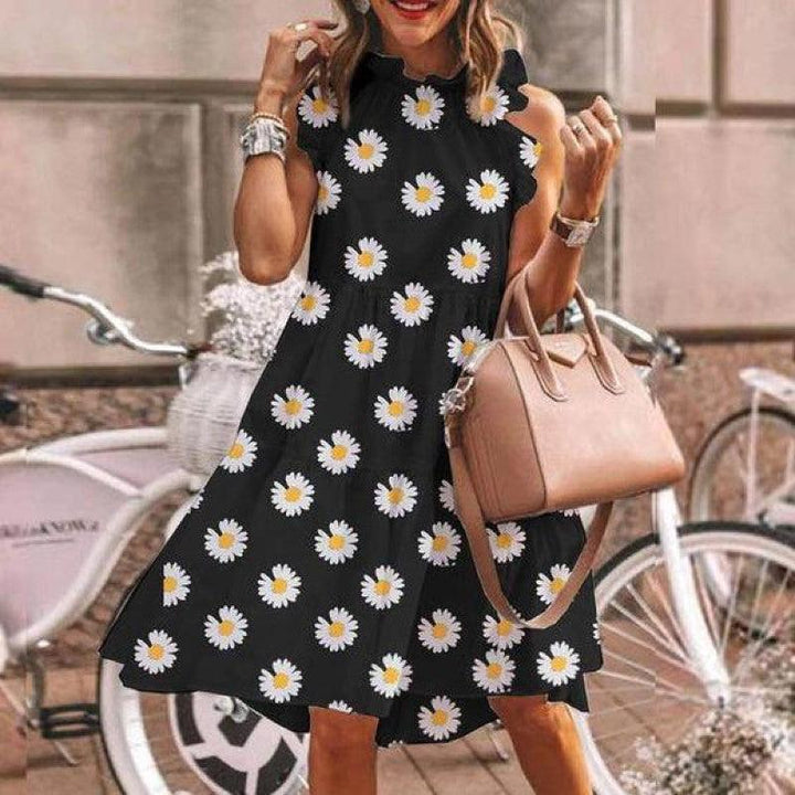 Women's long sleeve dress with printed round neck - MRSLM