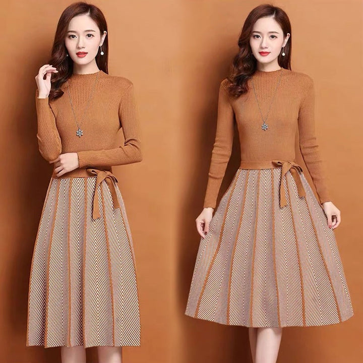 Elegant Pleated Women's Sweater Dress