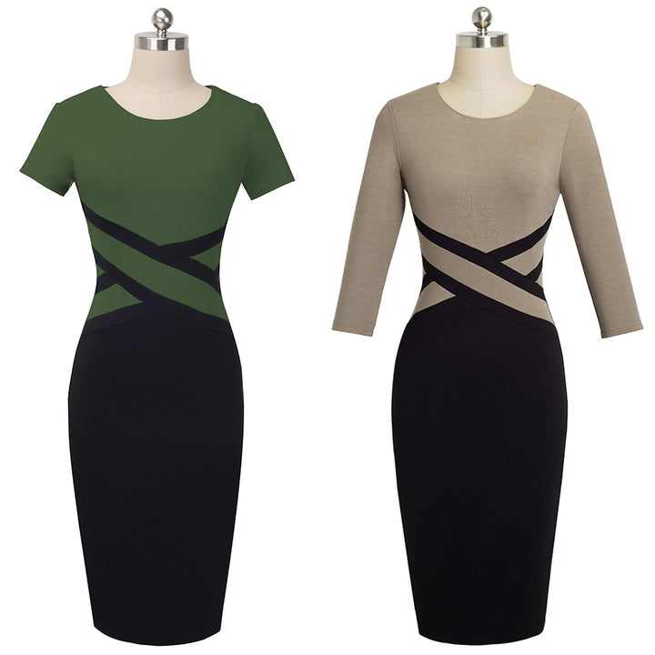 Women's Contrast Color Office Bodycon Dress