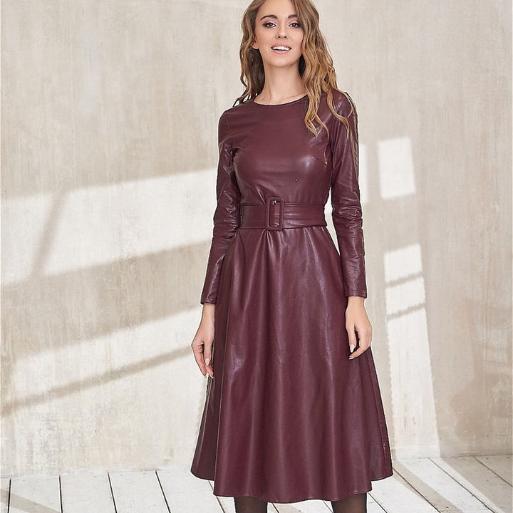 Women's Eco-Leather Belted Dress