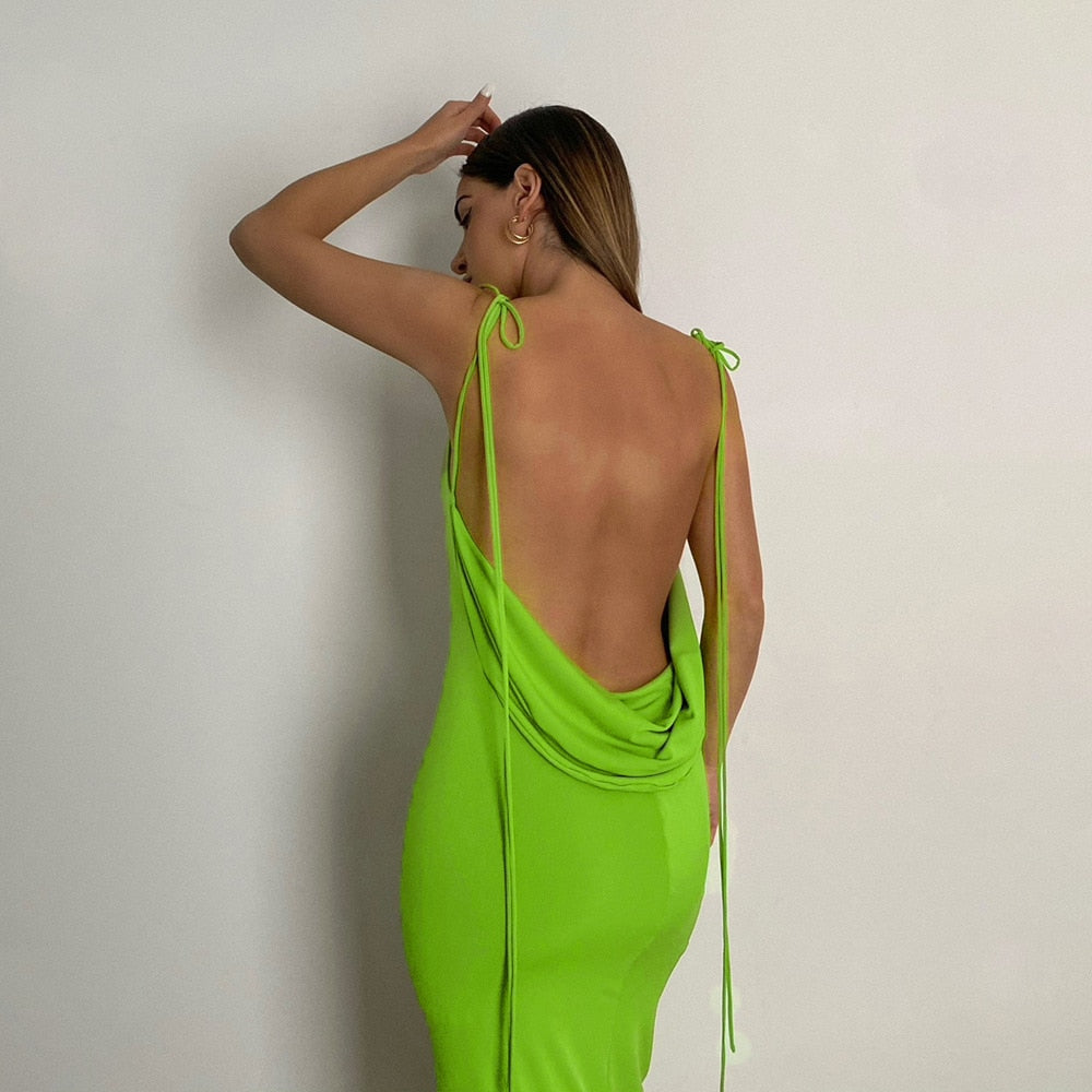 Elegant Spaghetti Strap Backless Maxi Dress