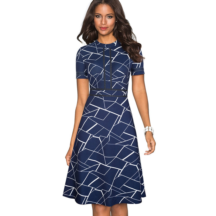 Retro Style Patchwork A-Line Dress for Women