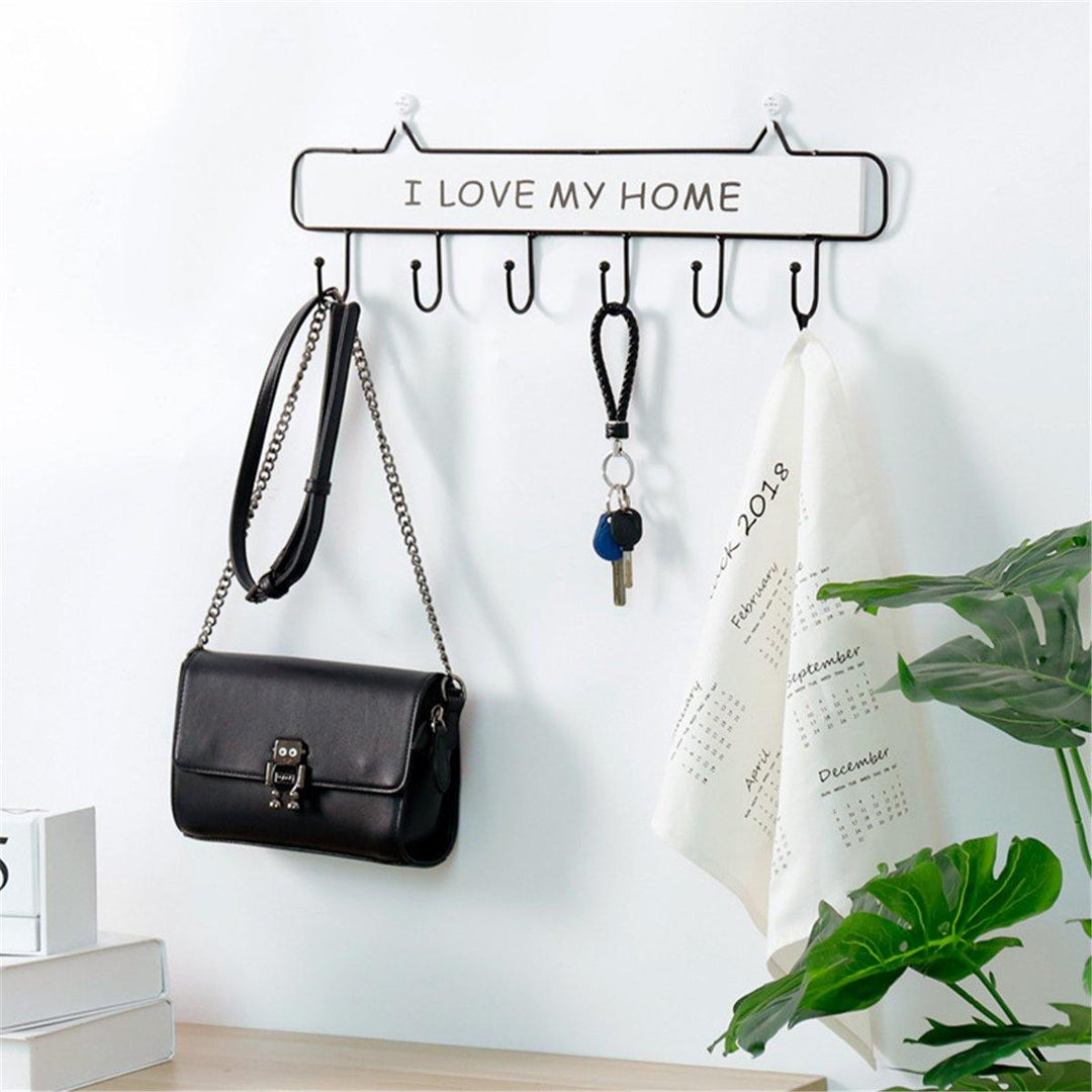 6 Hook Wall Mounted Coat Rack Hat Cloth Hanging Hanger Robe Holder Rail - MRSLM