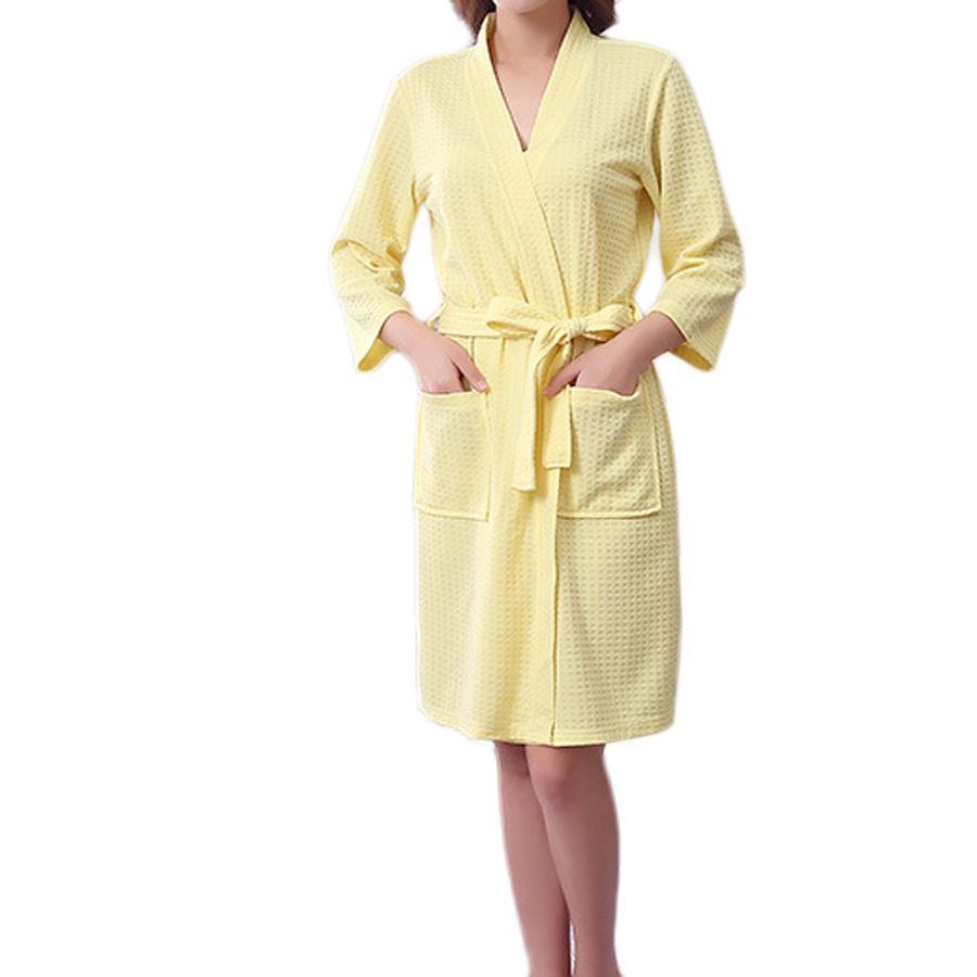 Honana BX-987 Towel Bathrobe Dressing Gown Unisex Men Women Solid Cotton Waffle Sleep Lounge - MRSLM