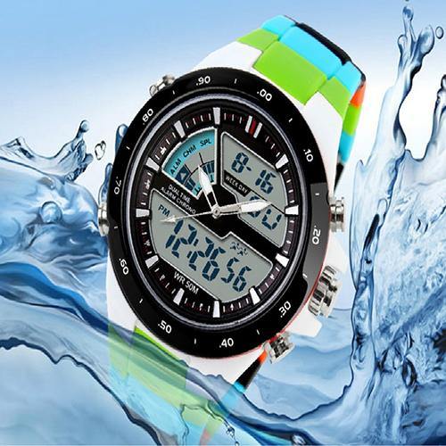 Men Waterproof Sport Digital Analog Dual Time Alarm Date Chronograph Wrist Watch - MRSLM