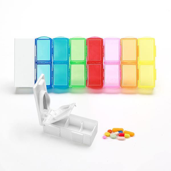 KC-JS0802 Portable 7 Days Pill Box Travel Medicine Organizer With Pill Splitter Cutter - MRSLM