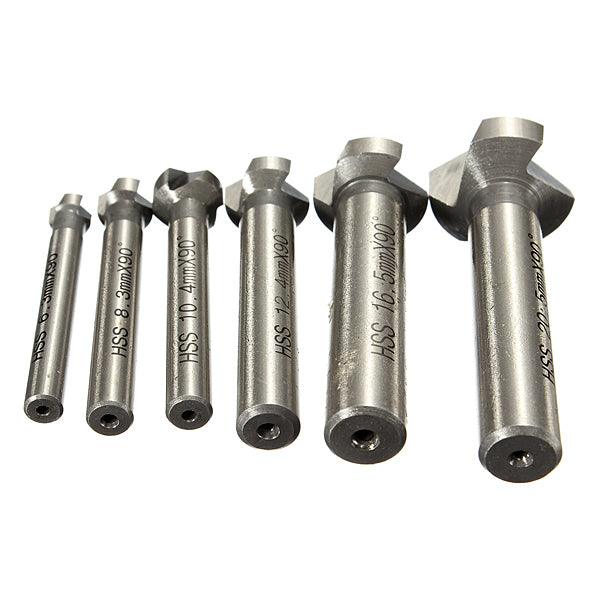 6pcs 3 flute 90 degree HSS Chamfer Cutter Mill Drill Set - MRSLM