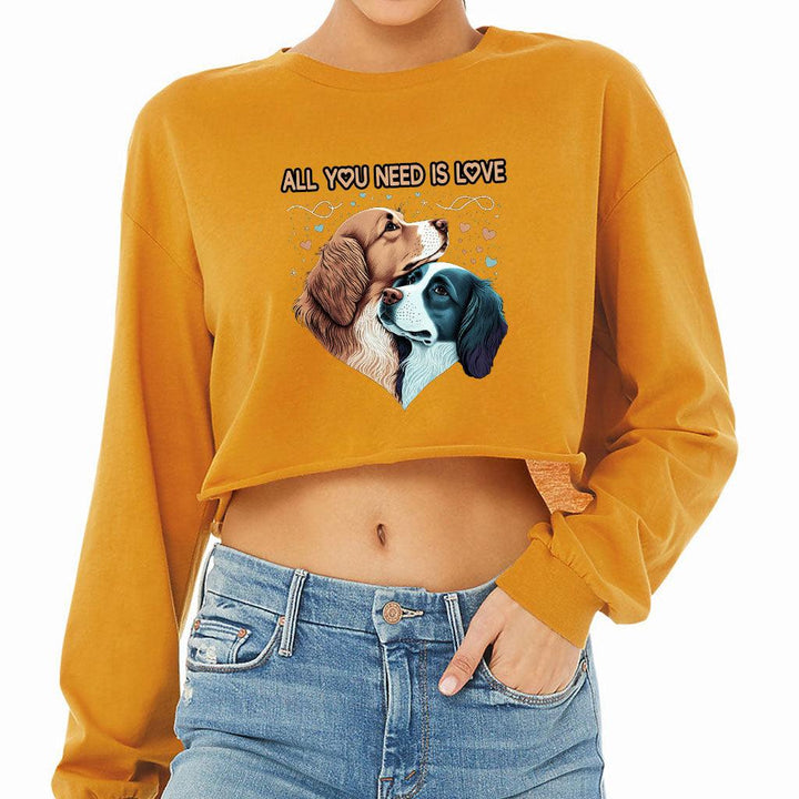 Dog Love Cropped Long Sleeve T-Shirt - Cute Couple Women's T-Shirt - Art Long Sleeve Tee - MRSLM