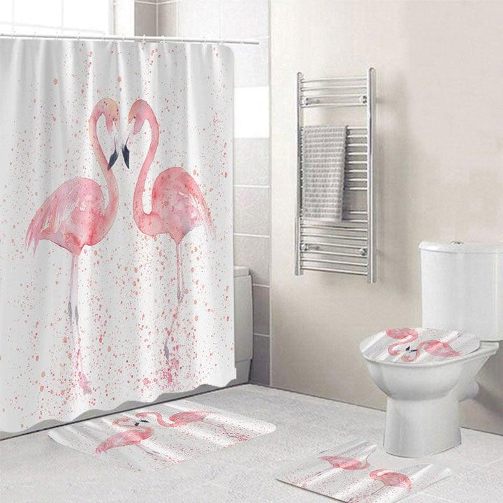 1/3/4Pcs 3D Flamingo Waterproof Shower Curtain Waterproof Toilet Cover Non-slip Mat 3pcs Toilet Bathroom Decor - MRSLM