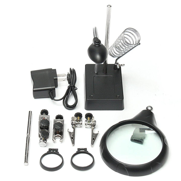 5 LED Light Magnifier Magnifying Glass Helping Hand Soldering Stand with 3 Lens - MRSLM