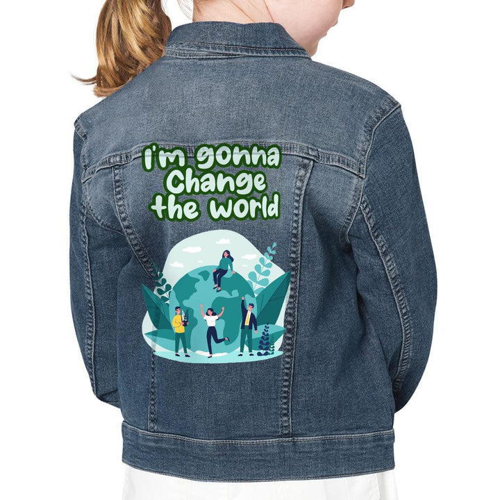 Change the World Kids' Denim Jacket - Motivational Quotes Jean Jacket - Illustration Denim Jacket for Kids - MRSLM