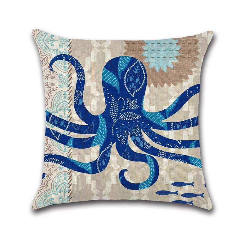 Sea Creature Turtle Fish Sea Horse Square Cotton Linen Cushion Cover Home Decor 4 Styles Pillow Case - MRSLM