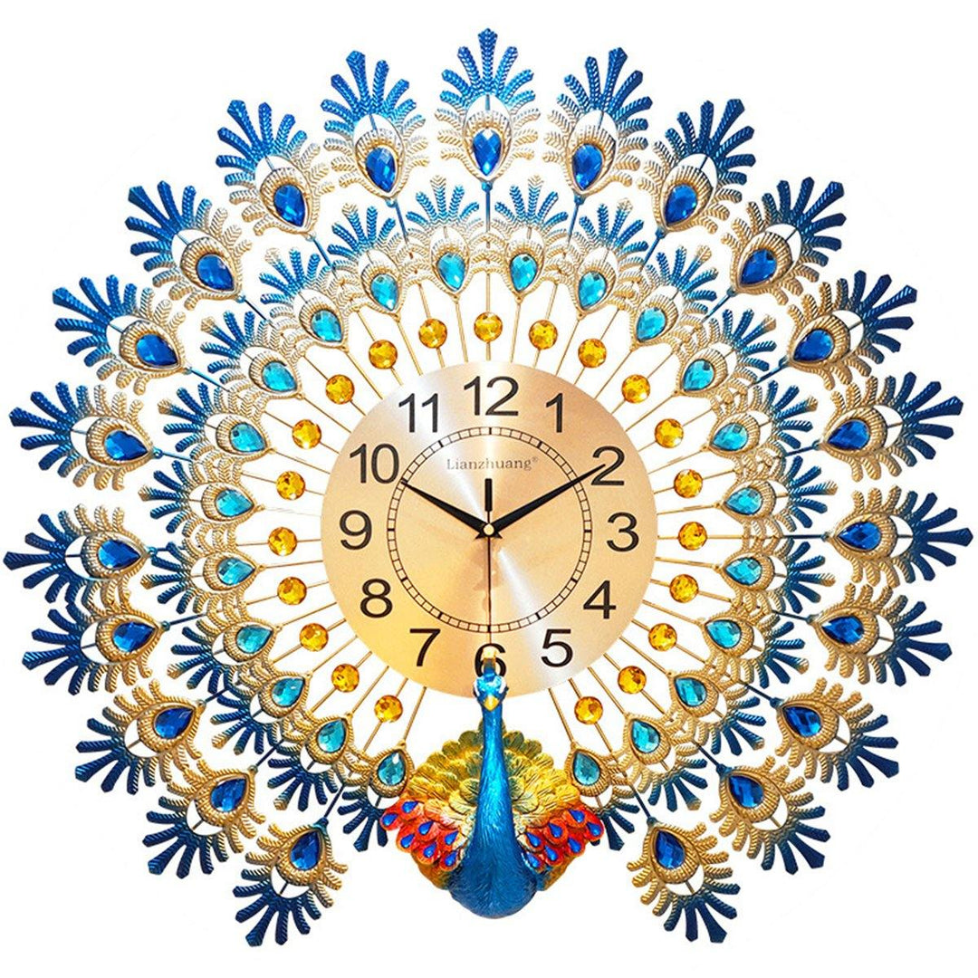 70*65cm Modern Large Peacock Wall Clock Quartz Clock Living Room Mute Home Decor - MRSLM