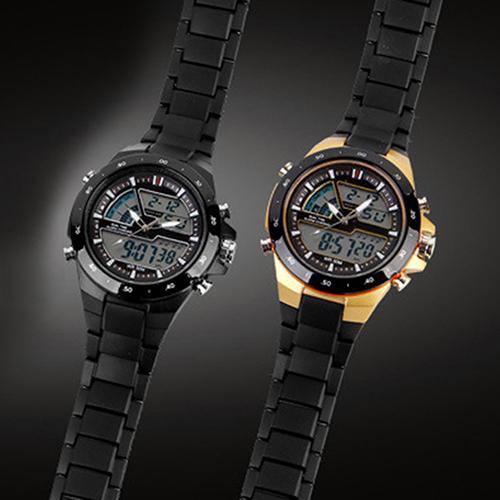 Men Waterproof Sport Digital Analog Dual Time Alarm Date Chronograph Wrist Watch - MRSLM