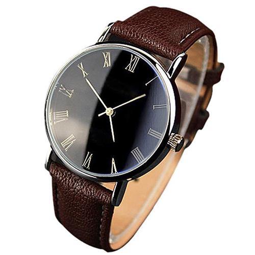 Men's Stylish Simple Roman Numerals Dial Faux Leather Band Quartz Wrist Watch - MRSLM