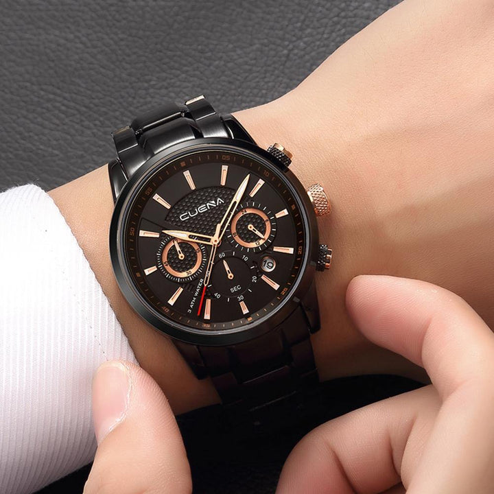 Stainless Steel Waterproof Hour Minute Second 3 Sub-dials Date Men Quartz Watch - MRSLM