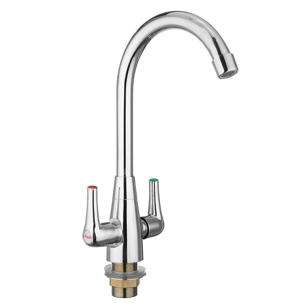 Chrome Modern Kitchen Sink Basin Faucet Twin Lever Rotation Spout Cold and Hot Water Mixer Tap - MRSLM