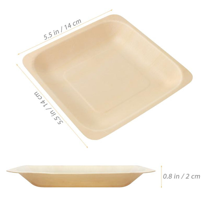 Square Shaped Disposable Wooden Plates 100 pcs Set