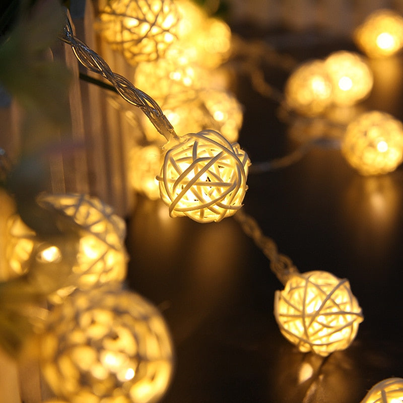 Warm White Rattan Ball LED String Light