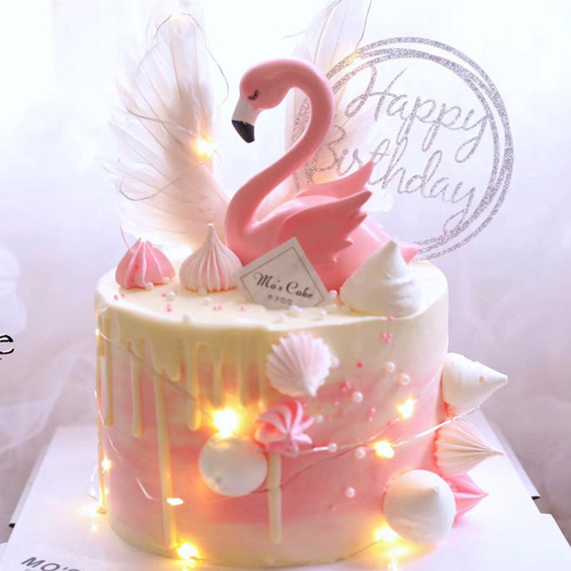 Romantic Pink Flamingo Cake Decor