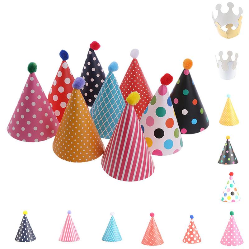 Birthday Party Cone Hats with Pom 11 pcs Set