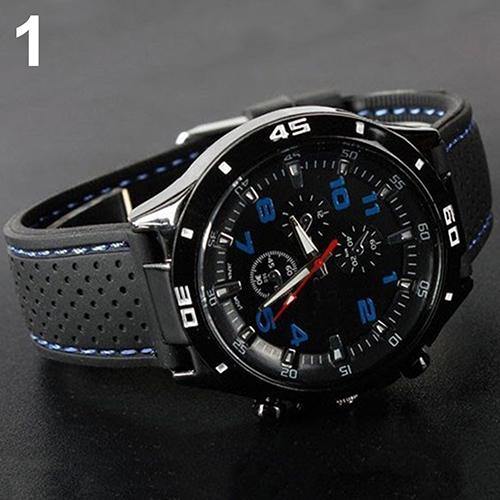 Men Fashion Silicone Band Round Dial Analog Quartz Wristwatch Sports Wrist Watch - MRSLM