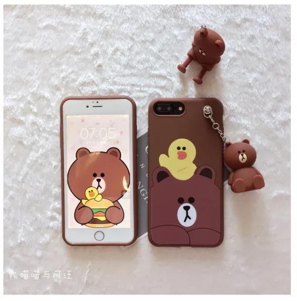 iPhone8/7PLUS doll pendant mobile phone shell 6S pink rabbit rubber sleeve iPhoneX/7 bear doll lanyard bracket - MRSLM