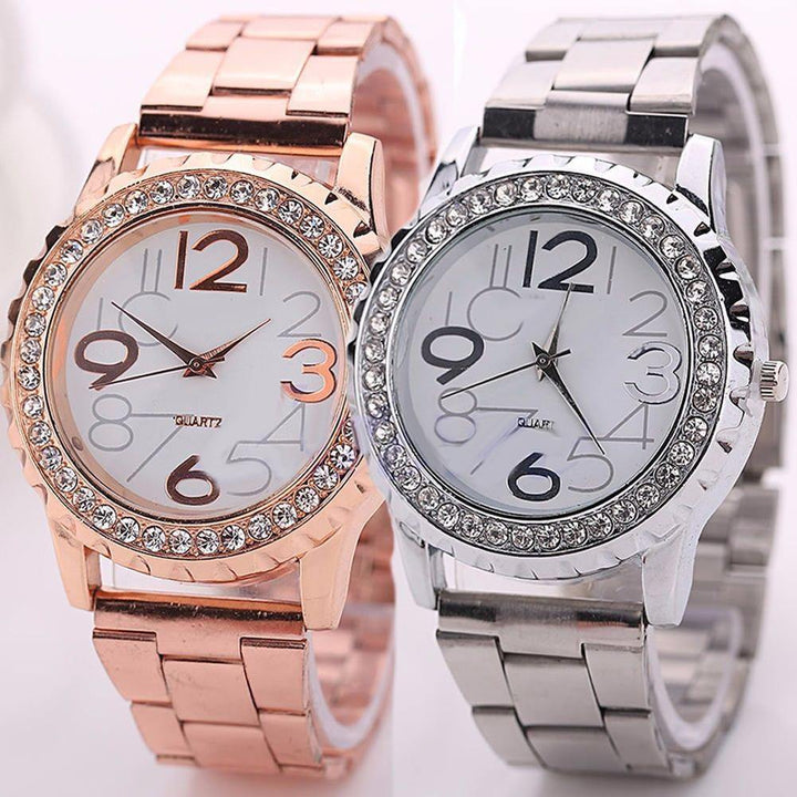 Unisex Fashion Rhinestone Stainless Steel Band Analog Quartz Couple Wrist Watch - MRSLM