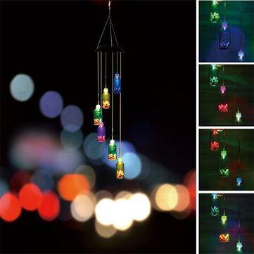 Solar Powered LED Wishing Bottle Wind Chime Hanging Light Color Changing Lamp Garden Decor Room - MRSLM