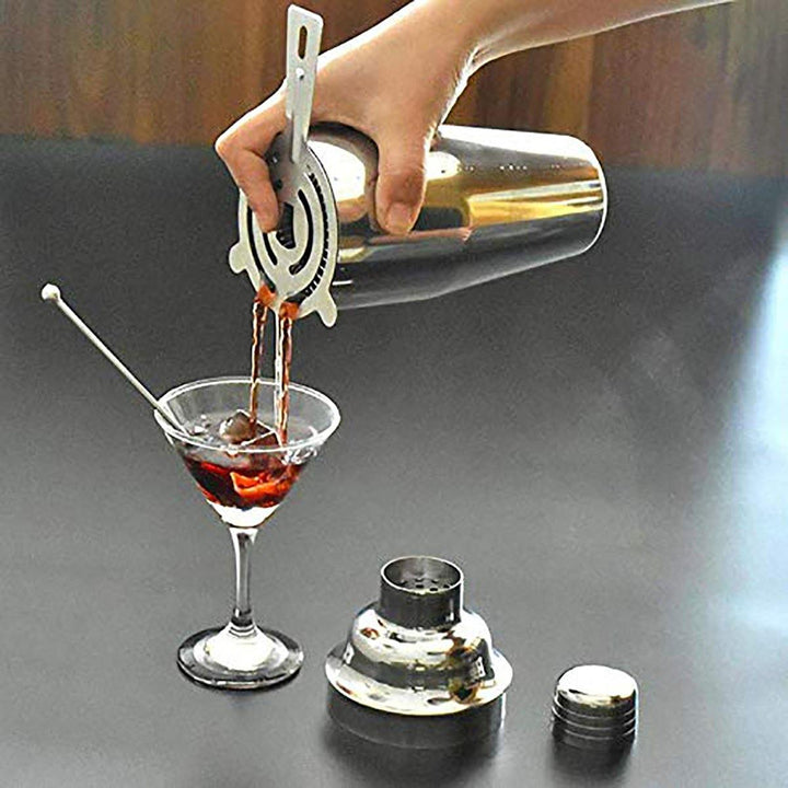 14Pcs Cocktail Maker Set Shaker Glass Twisted Bar Spoon Strainer Wood Muddler - MRSLM
