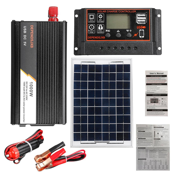 10A-60A Soalr Charge Controller DIY Solar System Kit 1000W Solar Inverter With Solar Panel Solar Power System Set - MRSLM