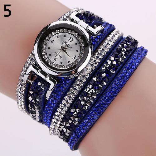 Women Fashion Multilayer Rhinestone Faux Leather Strap Bracelet Wrist Watch - MRSLM