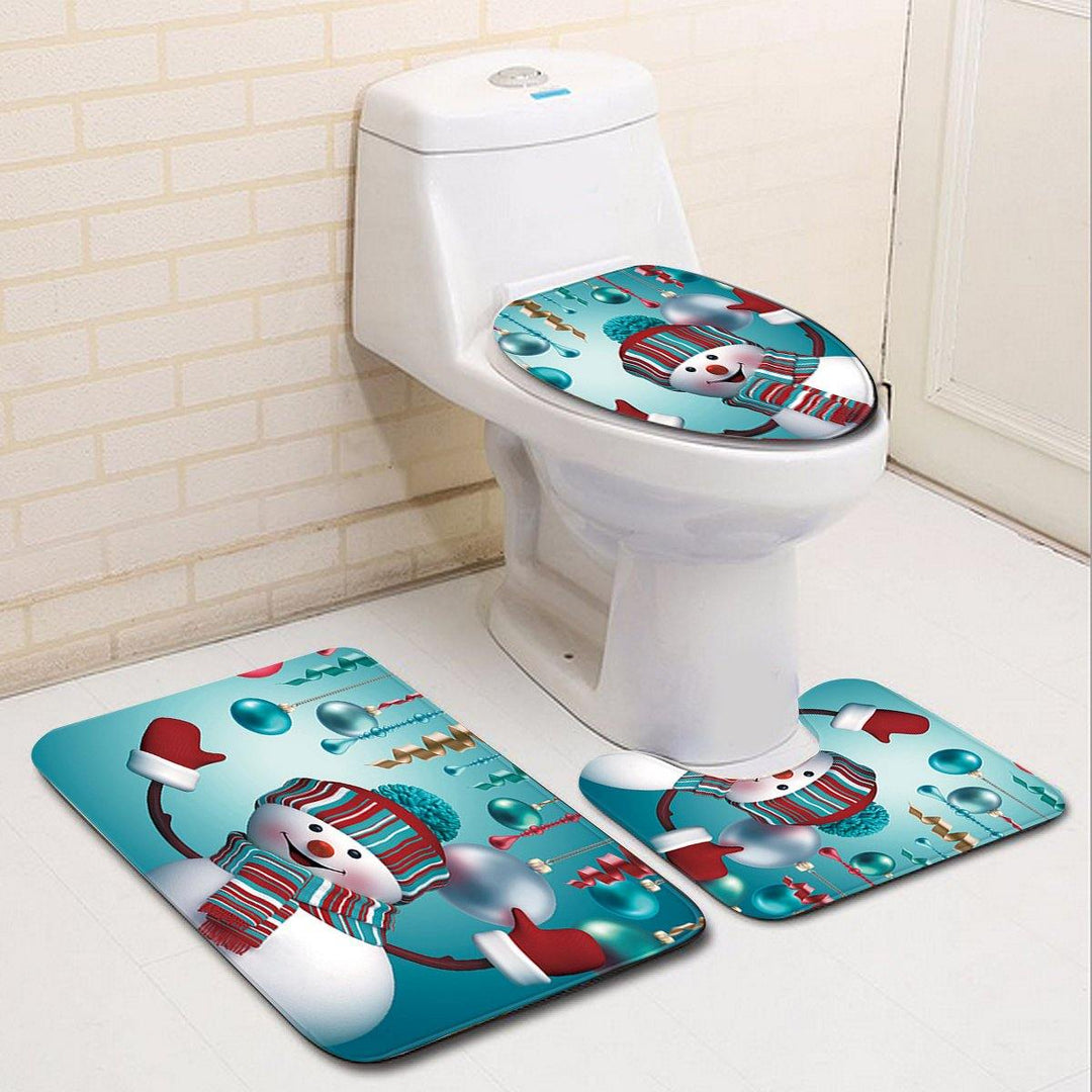 2020 Christmas Mat Set Toilet Cover Set Non Slip Bathroom Carpet Rug for Home Bathroom Christmas Decoration - MRSLM