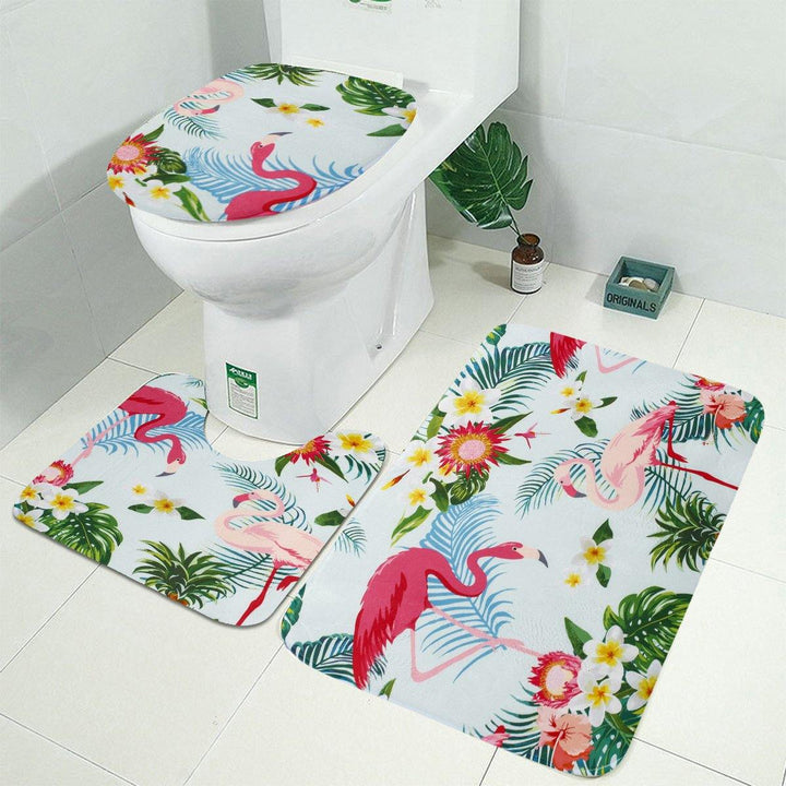 3 PCS Carpet Set Toilet Cover Bathroom Shower Curtain Sets Polyester Fabric - MRSLM