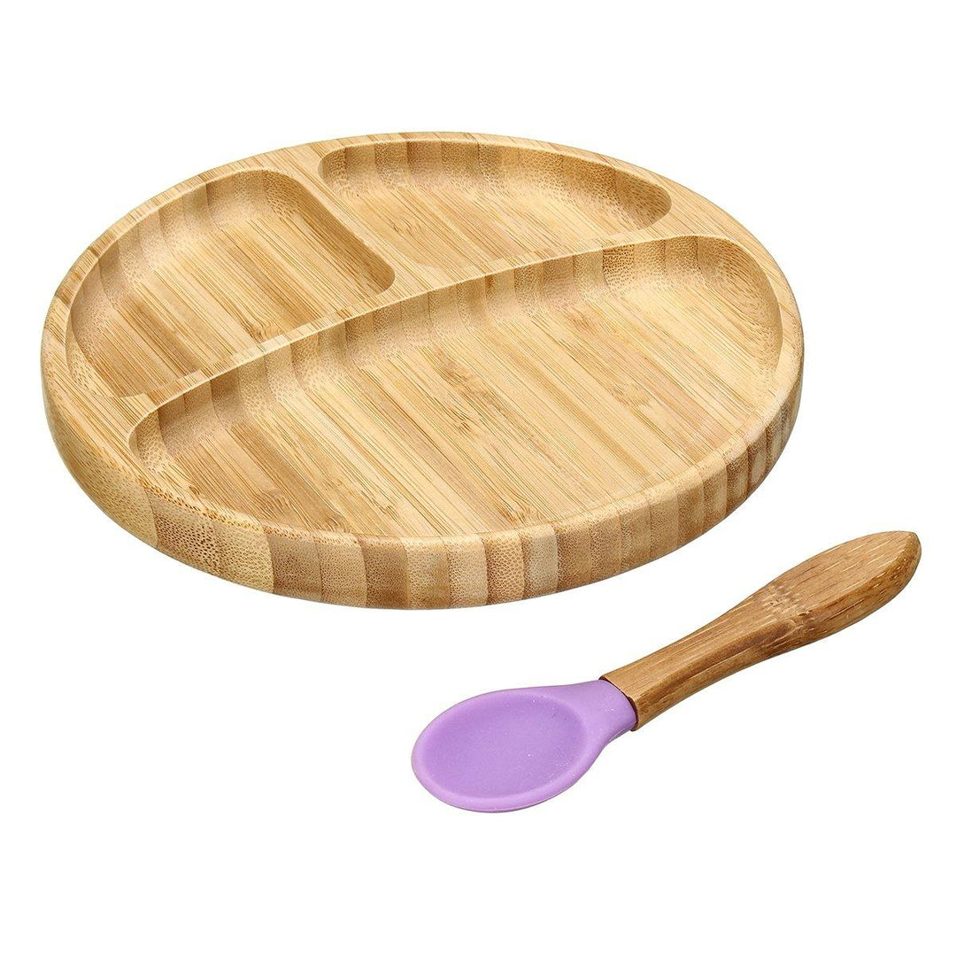 Baby Bamboo Suction Bowl Plate and Matching Spoon Set Kids Put Feeding Bowl - MRSLM