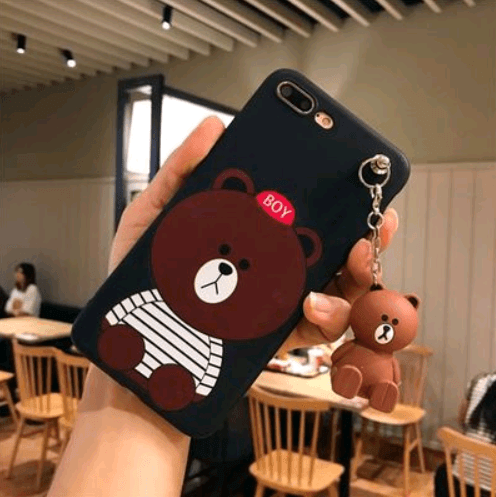 iPhone8/7PLUS doll pendant mobile phone shell 6S pink rabbit rubber sleeve iPhoneX/7 bear doll lanyard bracket - MRSLM