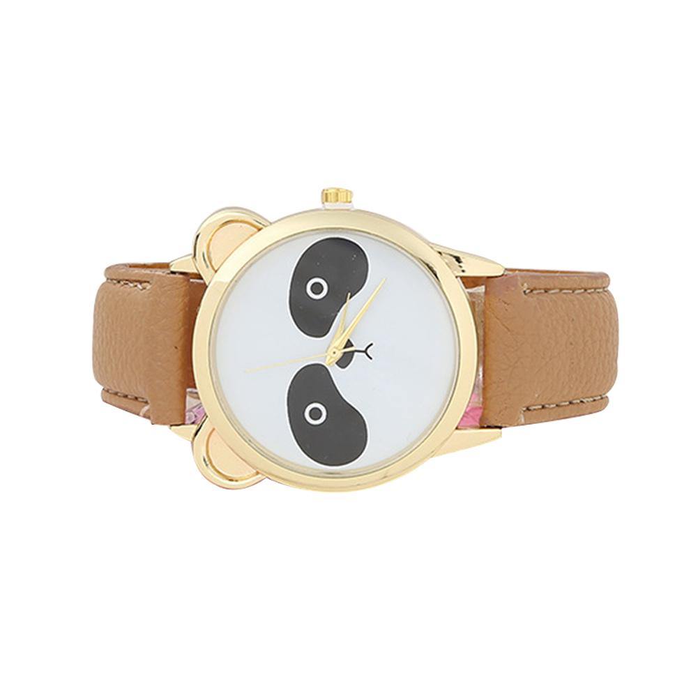 Girls Students Fashion Cartoon Panda Dial Faux Leather Analog Quartz Wrist Watch - MRSLM