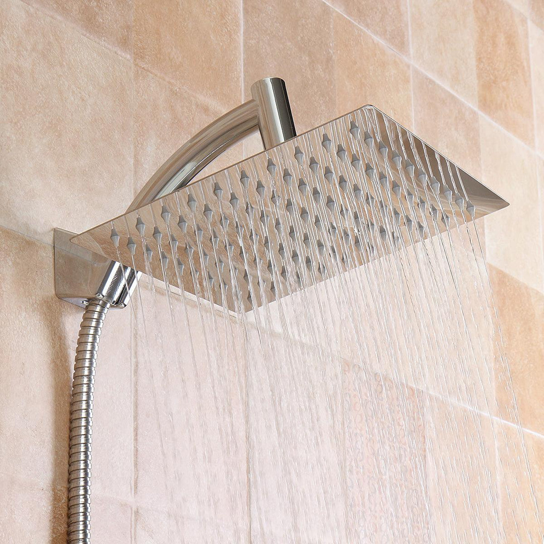 Square 8 Inch Rainfall Shower Head Extension with Shower Arm Hose Kit Overhead - MRSLM