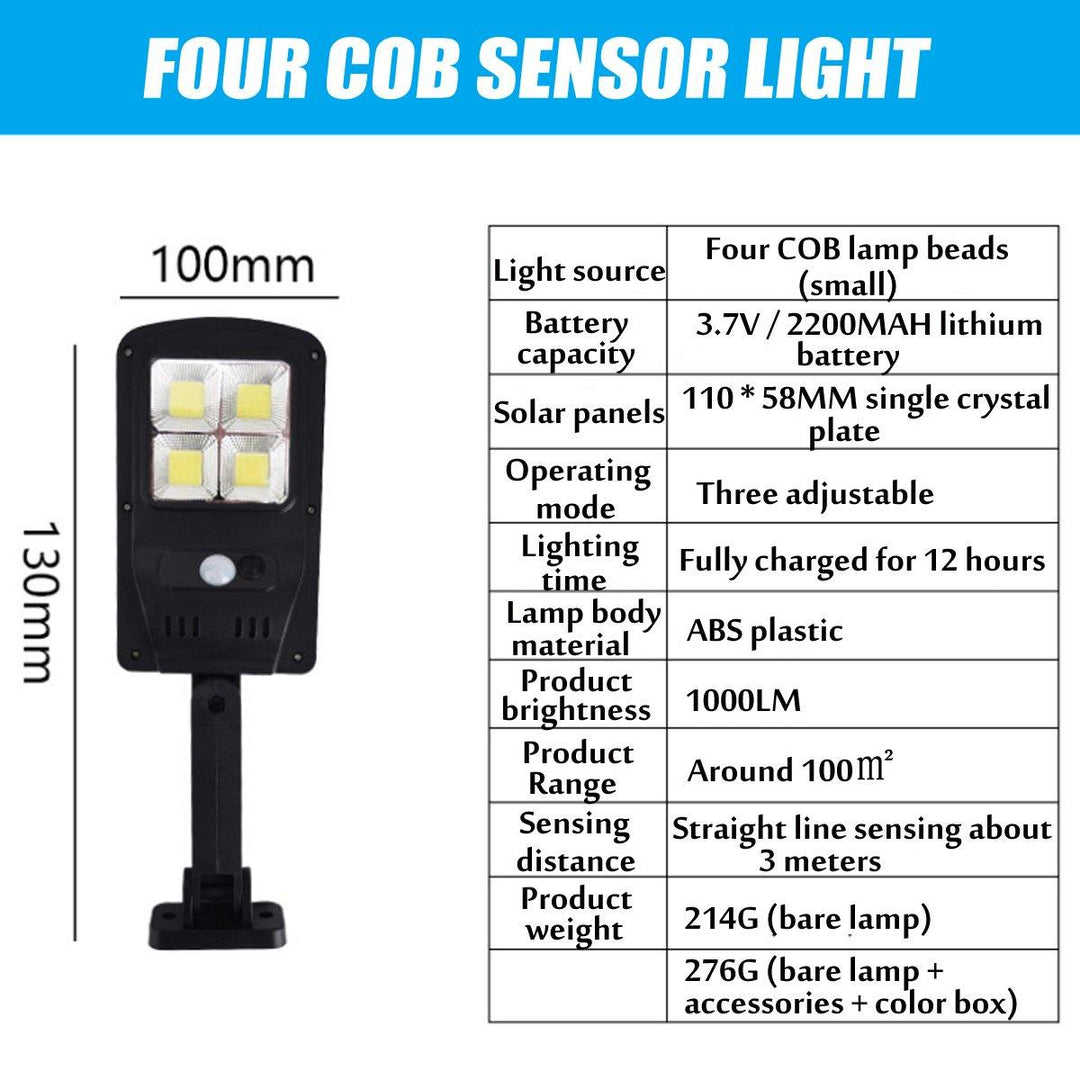 Solar Powered LED COB Street Light PIR Motion Sensor Outdoor Garden Wall Lamp Remote Control - MRSLM