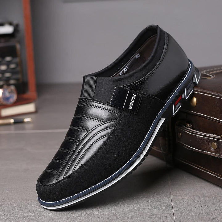 Rubber Breathable Round Toe Black Casual Microfiber Leather Shoes - MRSLM