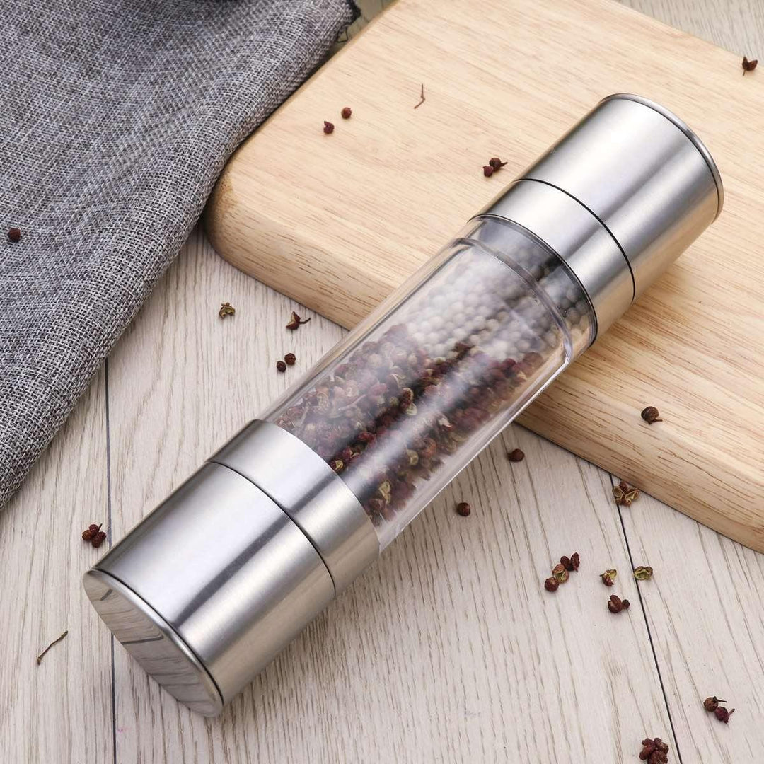 2 in 1 Premium Stainless Steel Glass Salt & Pepper Mill Grinder Kitchen Accessories - MRSLM