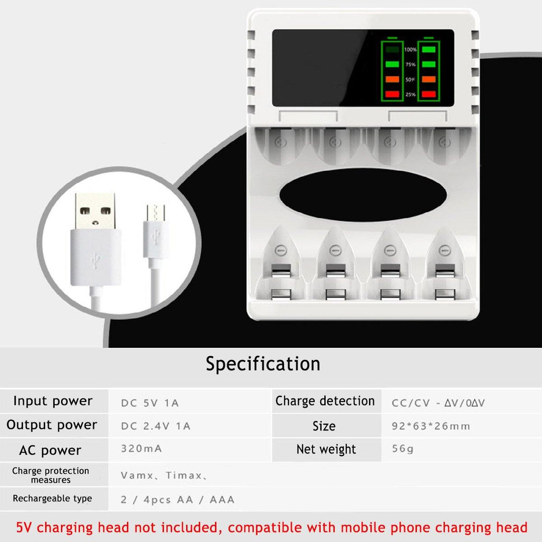 5V 1A 4 Slots USB Rechargeable Battery Charger Fast Charging For AA/AAA Battery - MRSLM